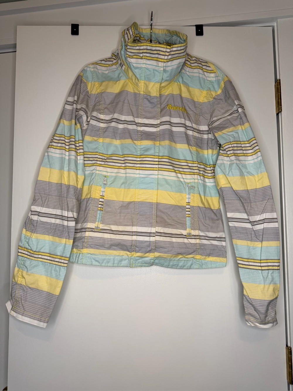 Bench Women's Striped Lightweight Jacket in Yellow, Aqua & Gray